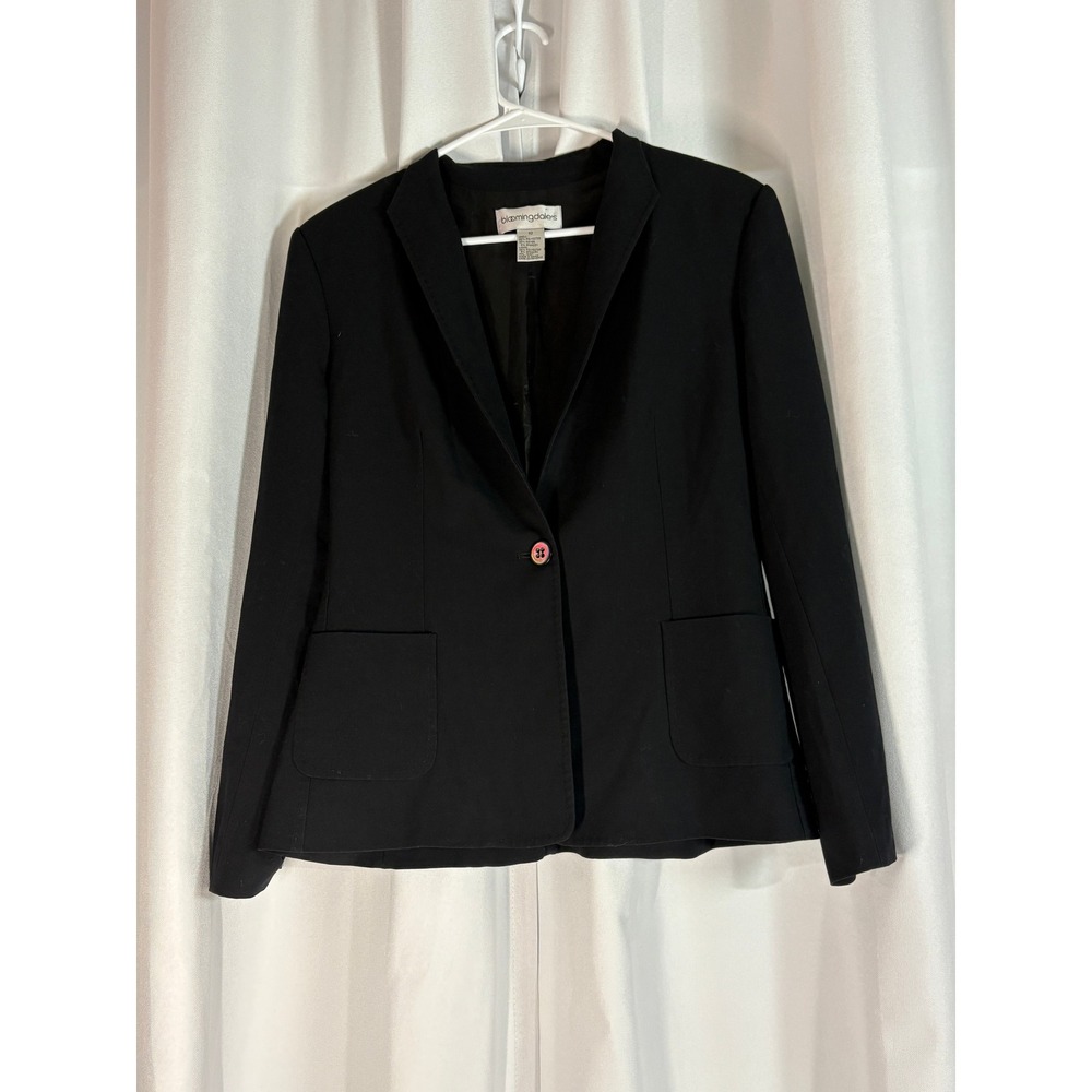 Bloomingdales Womens Black Single Button Blazer Jacket Size 10 WPL WC0057